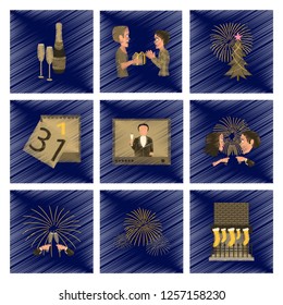 assembly flat shading style illustration New Year celebration