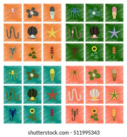 assembly flat shading style illustration animal octopus jellyfish water lily pearl mussel