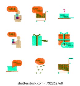 assembly of flat style icon Black Friday set