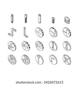 conjunto de iconos isométricos de instrucción de muebles de montaje. manual bricolaje, manual de instrucciones para el hogar, herramientas de reparación construcción, ensamblaje de tornillos de la casa línea de instrucciones de muebles de montaje de color