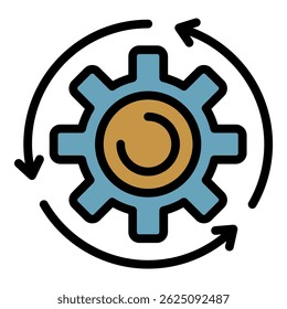 Assembly gear wheel icon. Outline assembly gear wheel vector icon color flat isolated