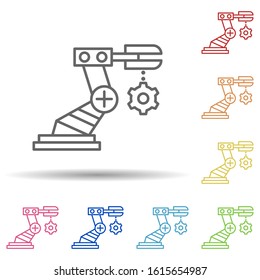 Zusammenstellung, Hand in mehrfarbigen Stil Symbol. Einfache dünne Linie, Vektorillustration von Robotik-Engineering-Symbolen für i und ux, Website oder mobile Applikationen