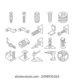 Vector Manual de bricolaje, herramientas de reparación del hogar, construcción, ensamblaje de la casa, ensamblaje de tornillo de instrucciones de montaje de muebles Ilustraciones de contorno negro