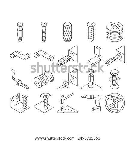 assembly instruction furniture icons set vector. manual diy, home repair tools construction, house assemble screw assembly instruction furniture black contour illustrations