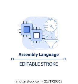 Assembly language light blue concept icon. Hardware code. Type of computer language abstract idea thin line illustration. Isolated outline drawing. Editable stroke. Arial, Myriad Pro-Bold fonts used