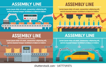 Assembly line banner set. Flat illustration of assembly line vector banner set for web design