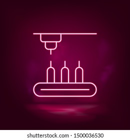 Assembly line, conveyor belt, production vector neon icon. Illustration isolated