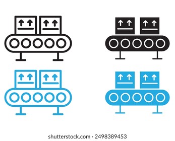 Assembly line icon black and white vector outline sign