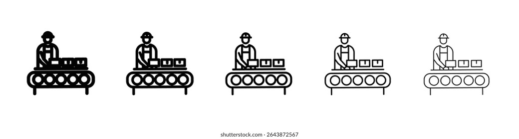 Assembly line icon black and white vector sign