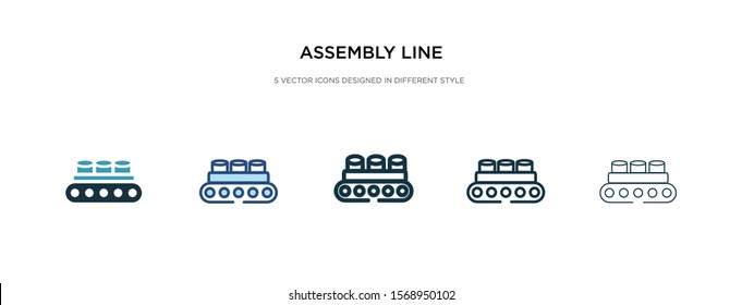 assembly line icon in different style vector illustration. two colored and black assembly line vector icons designed in filled, outline, line and stroke style can be used for web, mobile, ui