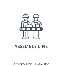 Assembly line line icon, vector. Assembly line outline sign, concept symbol, flat illustration