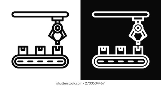Estilo de fondo blanco y negro del icono de la línea de montaje