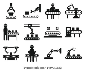 Assembly Line Icons Set. Simple Set Of Assembly Line Vector Icons For Web Design On White Background