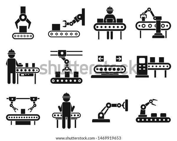 Assembly Line Icons Set Simple Set Stock Vector (Royalty Free ...