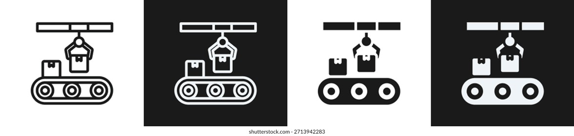 Línea De Montaje N Estilo De Icono De Glifo En Fondo Blanco Y Negro