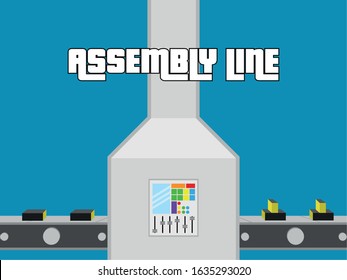 Assembly line poster. Industrial machinery. Business production - Vector