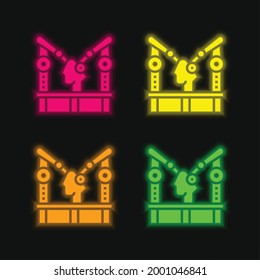 Assembly Machine four color glowing neon vector icon