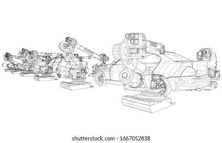 産業用ロボットのマニピュレータ 設計図のスタイル 3dモデルからのベクターレンダリング のベクター画像素材 ロイヤリティフリー Shutterstock