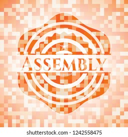 Assembly orange mosaic emblem with background