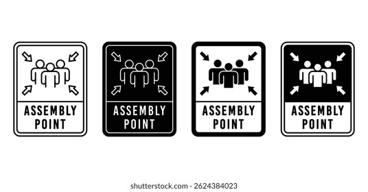 Conjunto de iconos de punto de ensamblaje Signos cuadrados en blanco y negro con flechas direccionales y Personas Siluetas Diseño de Vector 