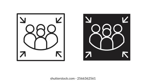 Assembly point icons in line stroke and flat versions