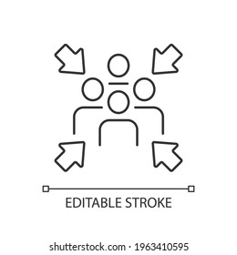 Assembly point linear icon. Gathering location, evacuation from dangerous situation. Fire safety. Thin line customizable illustration. Contour symbol. Vector isolated outline drawing. Editable stroke