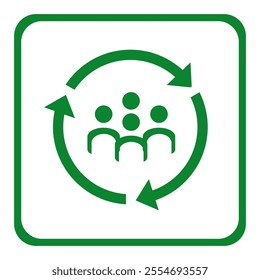 assembly point sign with circular arrows on white square board 