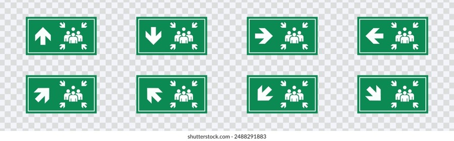 "Señal de punto de montaje para emergencias. Lugar seguro de reunión durante desastres. diseño de Vector".