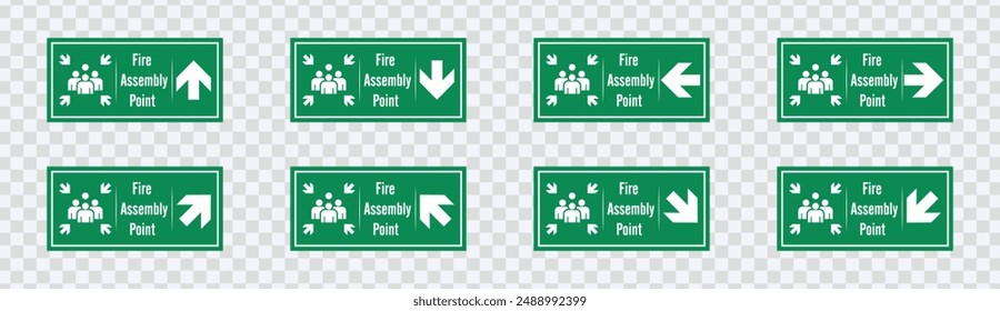 "Assembly point sign for emergencies. Safe gathering spot during disasters. Vector design."