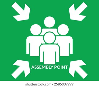 Assembly Point Sign or Assembly Point Evacuation Symbol. Fire Assembly Point. Emergency Exit Sign