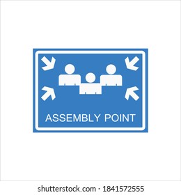 Assembly Point Sign On Blue Color Background