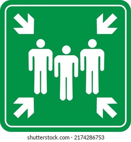 assembly point sign on white background. emergency evacuation assembly point sign. gathering point signboard. flat style. 