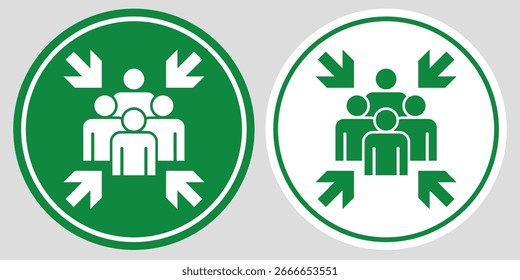 Diseño aislado de la Ilustración vectorial de la señal de emergencia de la etiqueta redonda de la señal del punto de montaje