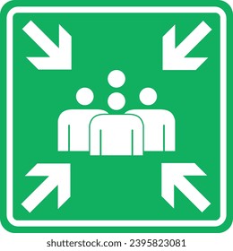Signo de punto de ensamblado. Blanco sobre fondo verde. Signos y símbolos de emergencia.