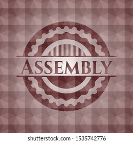 Assembly red polygonal badge. Seamless.