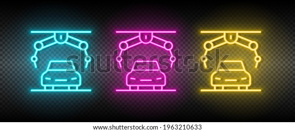 assembly robot,\
automobile robot neon icon\
set