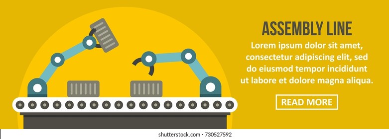 Assembly robot line banner horizontal concept. Flat illustration of assembly robot line banner horizontal vector concept for web design