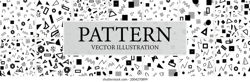 Assembly of seamless patterns, abstract shapes - Vector illustration