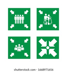 Assembly station signs. Set of special information symbols indicating the assembly point for evacuation.