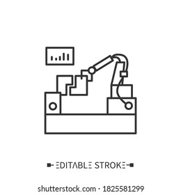 Assembly testing icon. Crash Test. Quality control. Finding assembly defects.Technological process.Stages and elements of a successful production cycle. Editable stroke