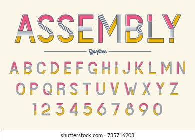 Assembly vector decorative font design, alphabet, typeface, typography. Vector illustration