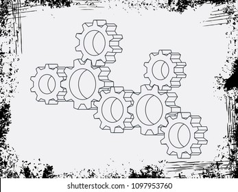 assembly vector gears with grunde frame on background pattern .