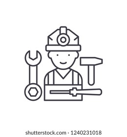 Assembly work line icon concept. Assembly work vector linear illustration, symbol, sign