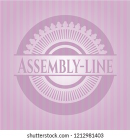 Assembly-line badge with pink background