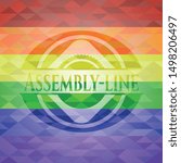 Assembly-line emblem on mosaic background with the colors of the LGBT flag