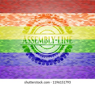 Assembly-line on mosaic background with the colors of the LGBT flag