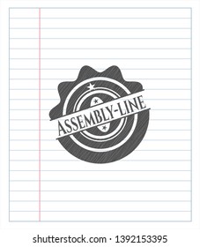 Assembly-line pencil strokes emblem. Vector Illustration. Detailed.