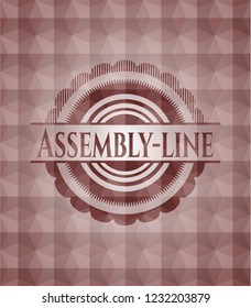 Assembly-line red seamless emblem with geometric background.