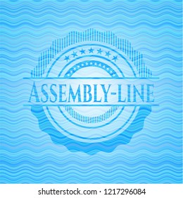 Assembly-line sky blue water wave style badge.