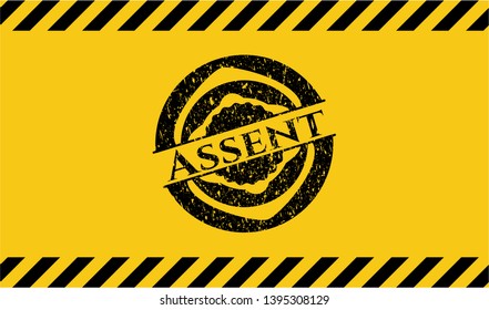 Assent black grunge emblem inside yellow warning sign. Vector Illustration. Detailed.